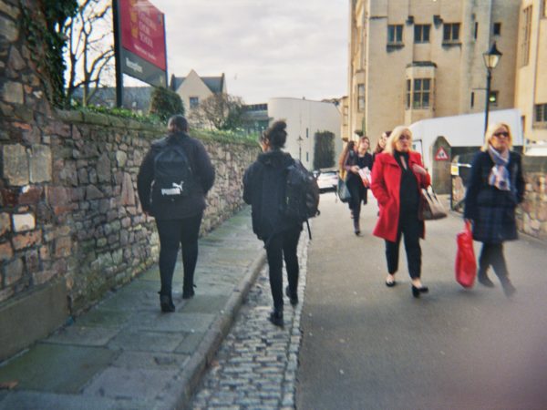 Lydia's photograph (for the 21st Century Kids) of the street outside of her sixth form. People are walking down the street