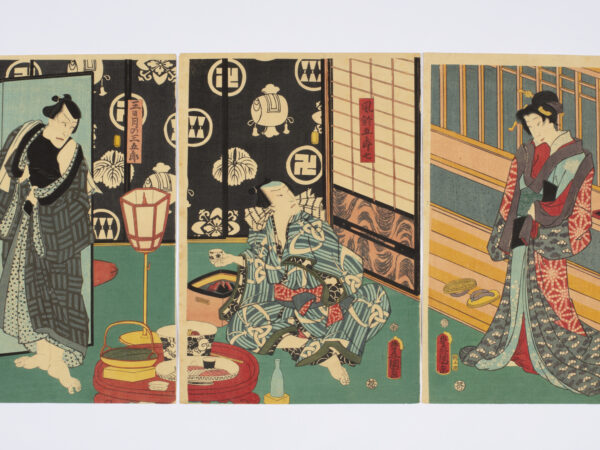 woodblock print depicting a scene from a Kabuki play