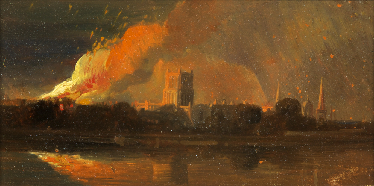 painting of a fire in bristol city