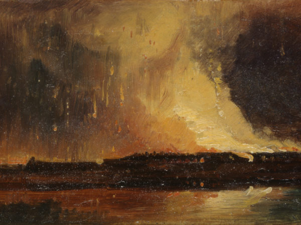 painting of fire by river avon, bristol