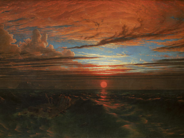 A red sunset over sea. Francis Danby, Sunset at Sea after a Storm, 1824, oil on canvas, K5008