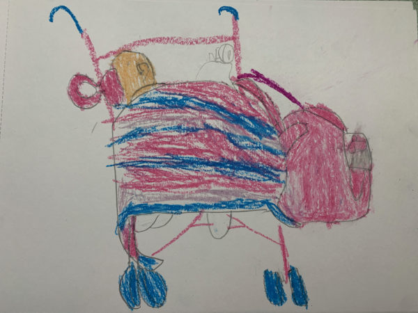 child's drawing of a baby in a pram