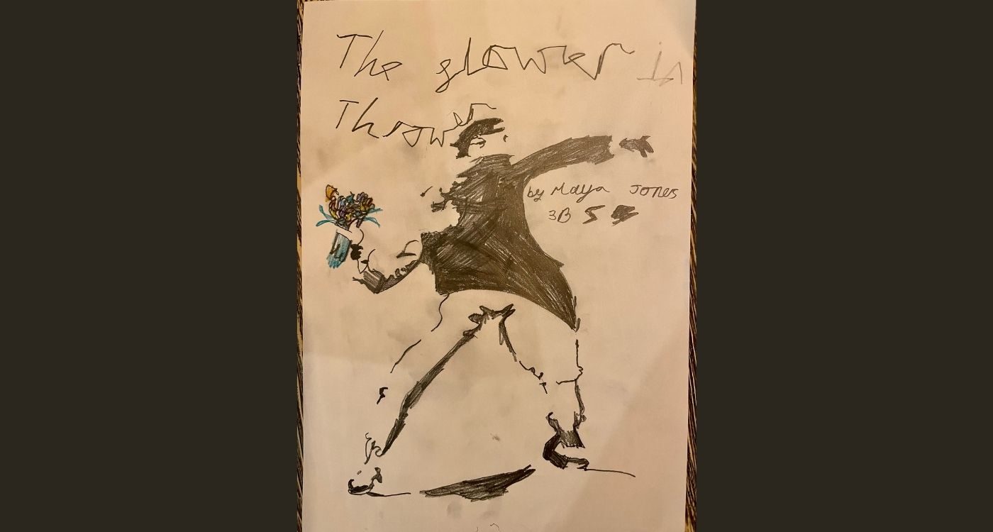 child's drawing of a flower thrower