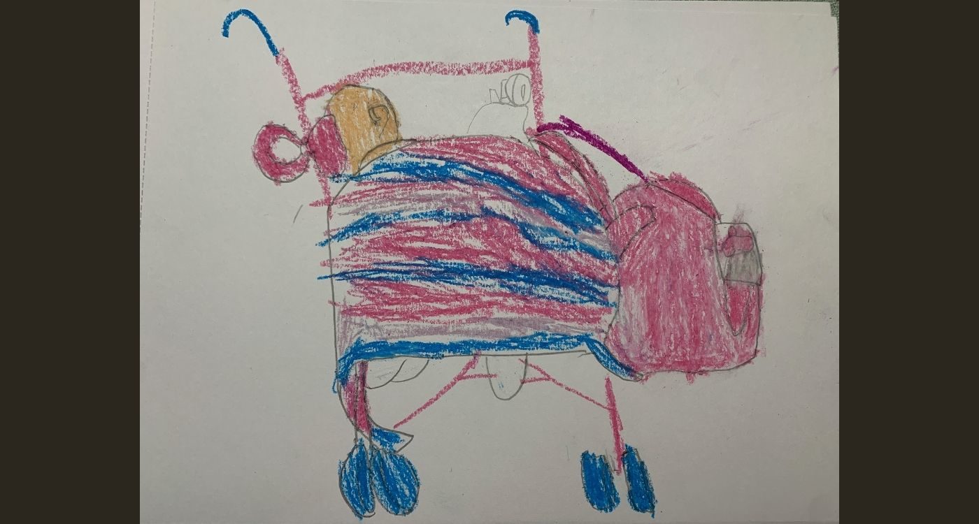 child's drawing of a baby in a pram