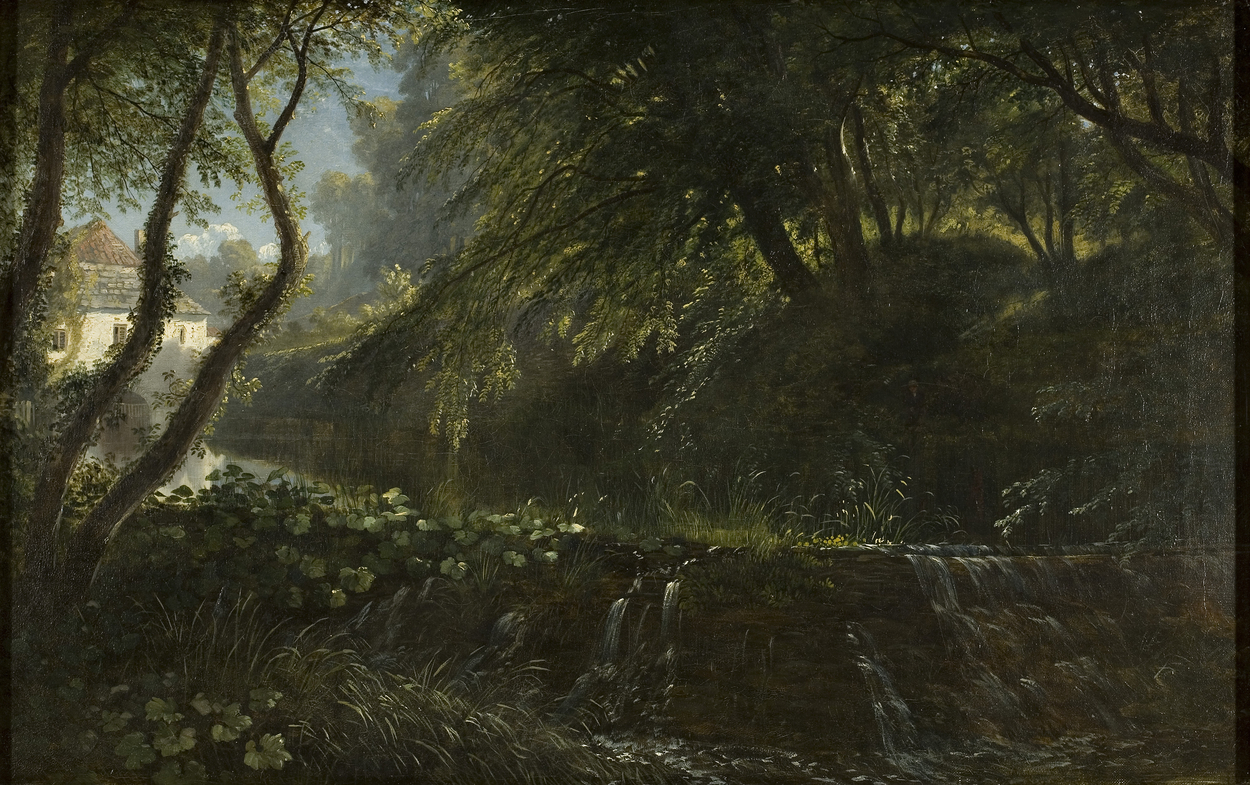Painting of dark woodland scene