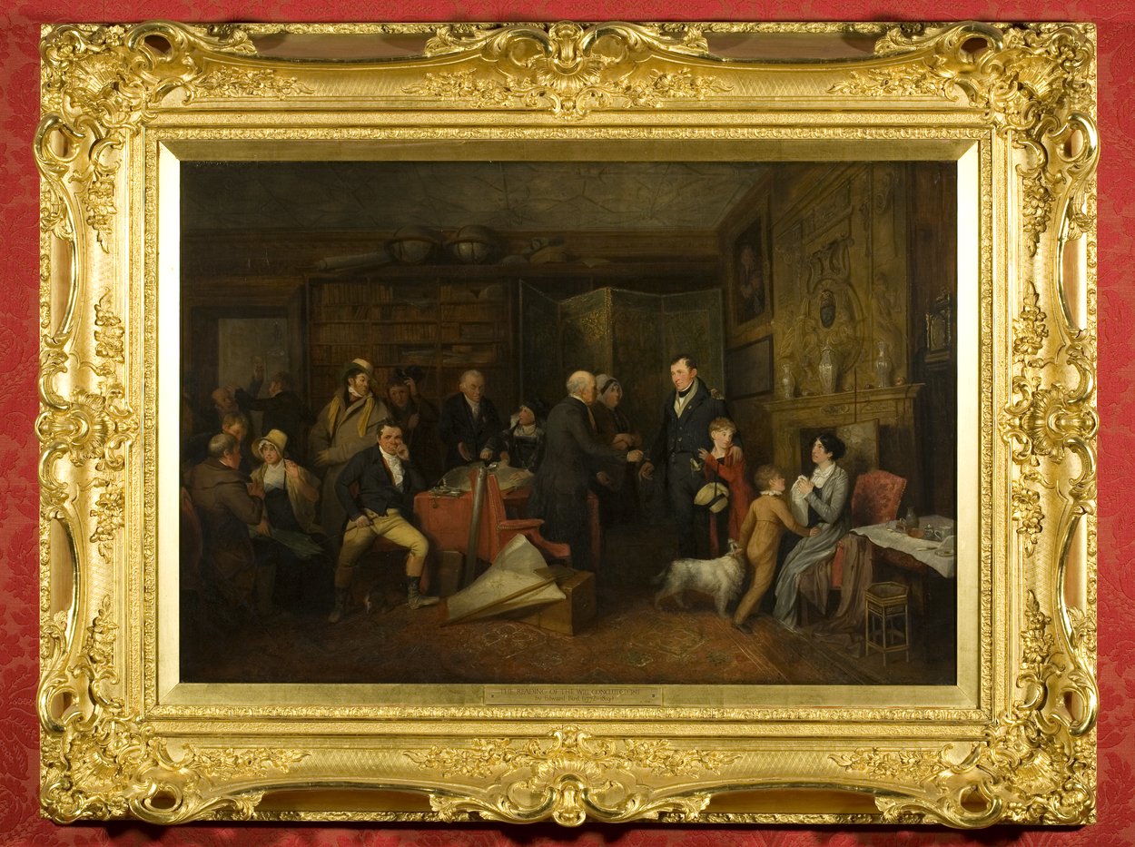 Painting of an interior crowd scene