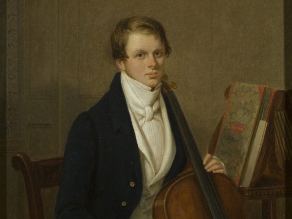 Painting of man with cello