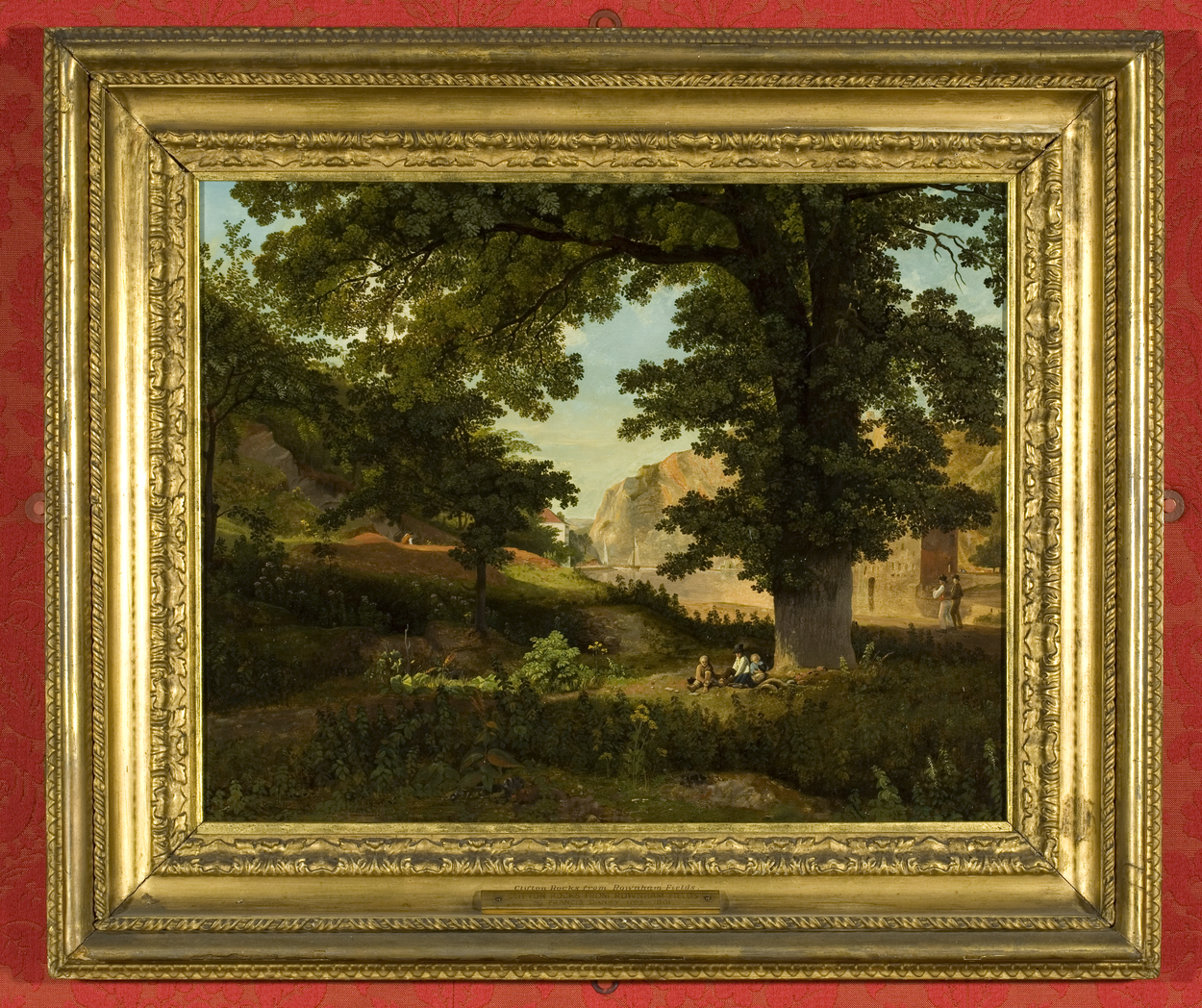 Painting of woodland scene with rock