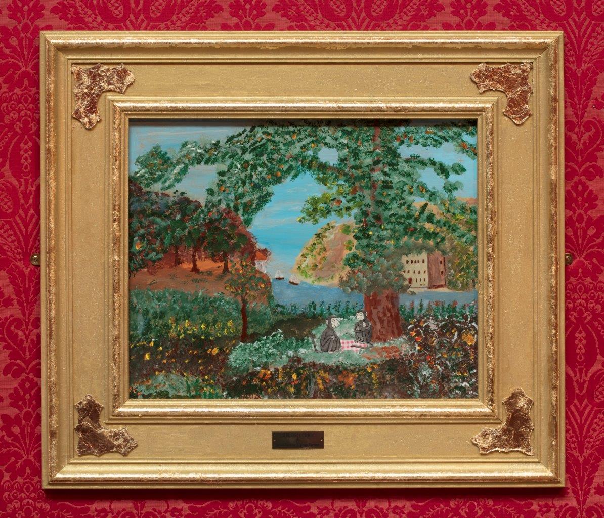 Painting of woodland scene with river