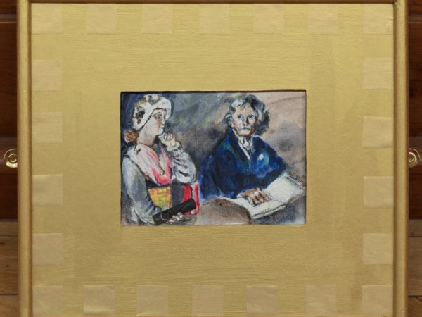 Painting of a man reading while a woman listens to music