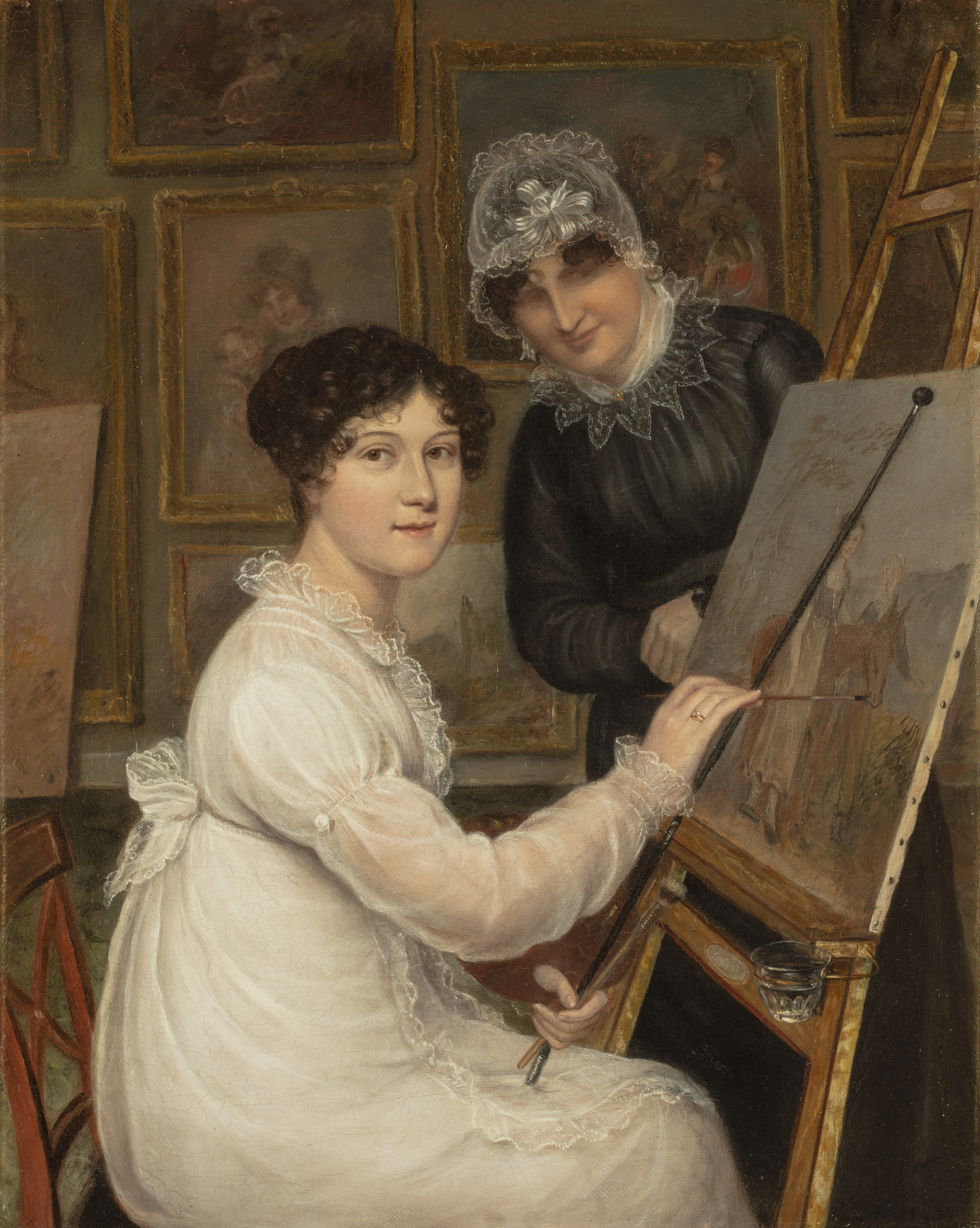 Painting of Rolinda Sharples painting with mother watching